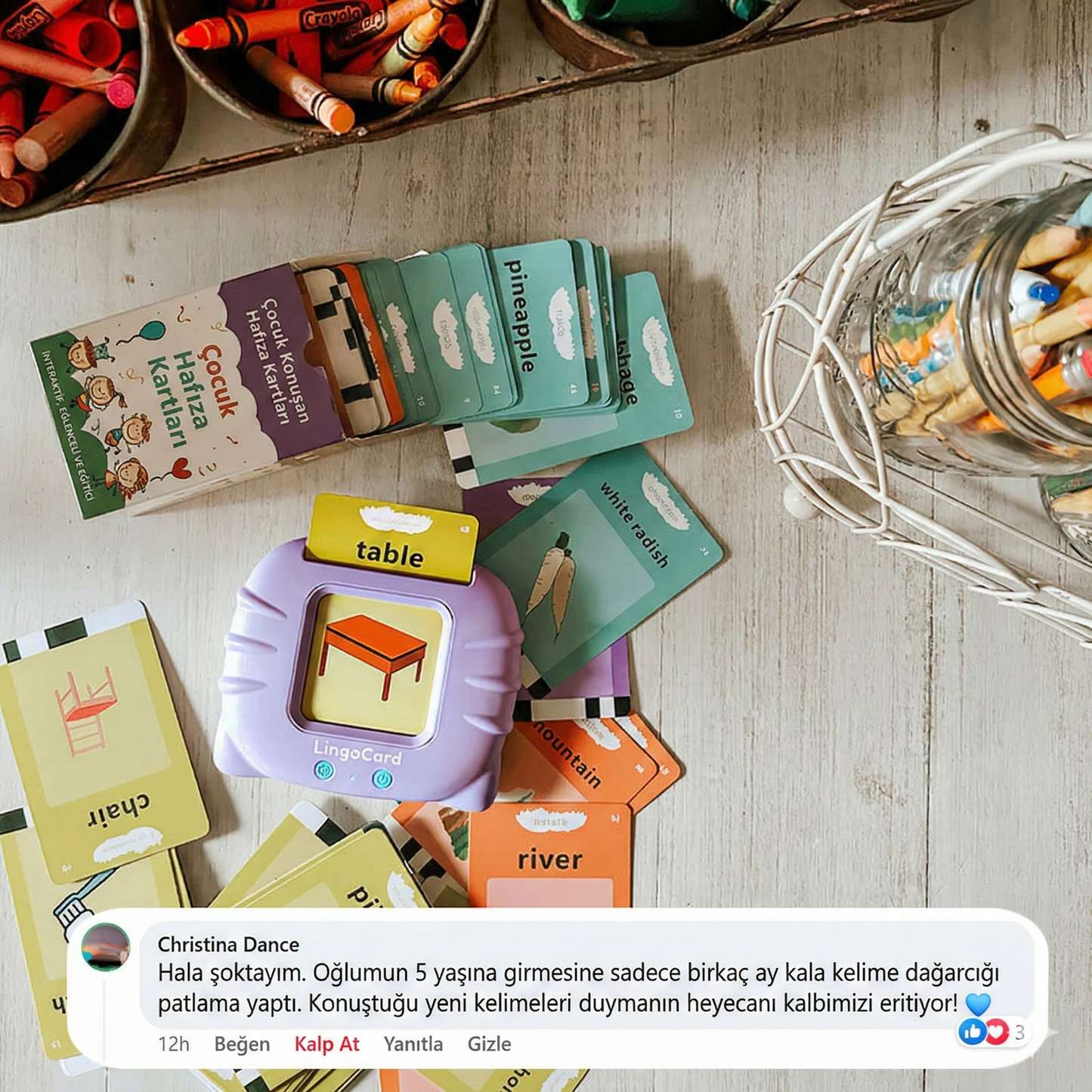 LingoCard İngilizce Konuşan Eğitici Kartlar - 112 Kelime Sesli Dil Eğitim Seti